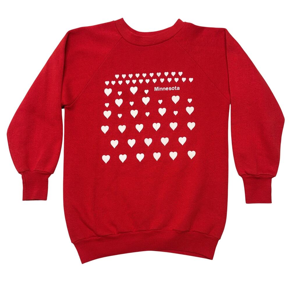 Vintage 70-80s Minnesota Sweatshirt Small Red Hearts Fleece Healthknit Made USA